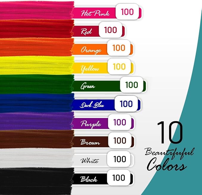 Pipe Cleaners Craft - 100 Pcs Red Chenille Stems, 6mm x 12 Inch Fuzzy Sticks, Great for DIY Arts and Craft Projects and Decorations