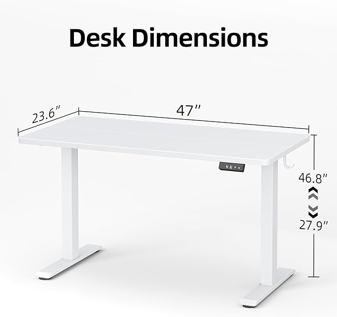 TIQLAB Electric Standing Desk,47 * 24 Inches Adjustable Height Stand up Desk, Sit Stand Home Office Table with Splice Board, White
