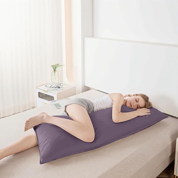 Goose Down Body Pillows for Adults, Large Body Pillow for Side Sleeper, Hugging Feather Body Pillow Insert, Cooling Full Length Long Pillow for Bed with 100% Organic Cotton Shell, Blackcurrant 20"x72"