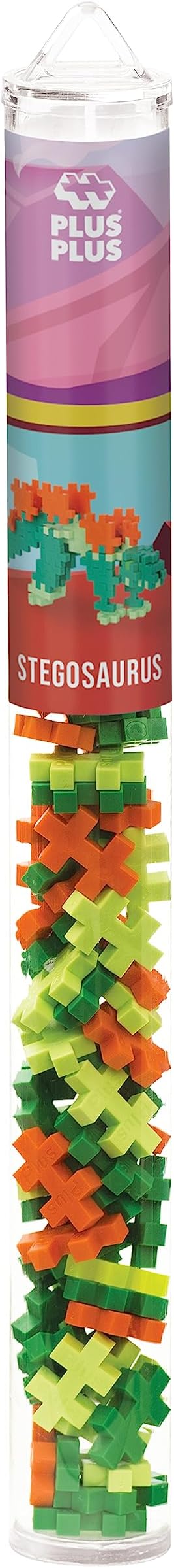 Plus Plus 3D Dinosaur Figure Building Block Set, 70 Mini Interlocking Puzzle Pieces, Fun Stem Toys for Kids - Stegosaurus Maker Tube