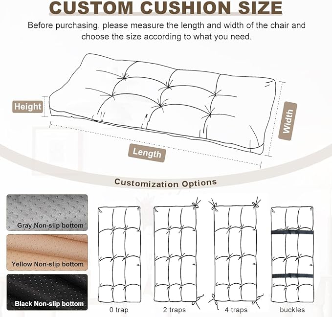 Bench Cushion 36 inches,Indoor/Outdoor Non-Slip Tufted Cushions, Premium Waterproof Linen, Soft Piano Sofa Cushions, Entryway Storage, Bay Window, High-Density Memory Foam(Light Grey-36x14x4in)