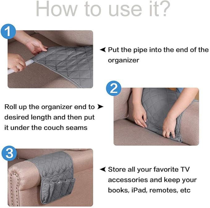 2 Pack Non-Slip Couch Sofa Chair Armrest Organizer 5 Pockets Armchair Caddy Smart Phone, Book, Magazines, Ipad, TV Remote Control Holder (Brown)