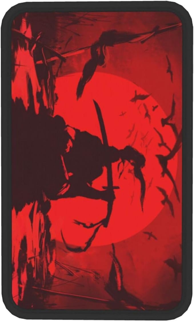 DORKEIXIA Japanese Samurai Broken Swords Arrows Crow Bloody Sun Auto Center Console Armrest Pad Universal Car Center Console Cover Seat Box Cover for Sedan, Van, SUV, Truck Car Accessorie