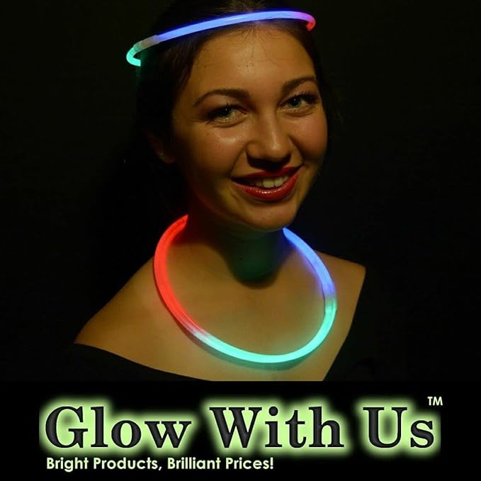 Glow Sticks Bulk Wholesale Necklaces, 600 22” Red-Green-Blue Glow Stick Necklaces, Bright Colors, Glow 8-12 Hrs, Connector Pre-Attached, Sturdy Packaging, GlowWithUs Brand