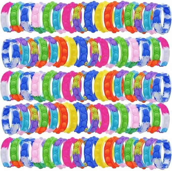 80Pcs Pop Bracelet Fidget Toy, Wearable Fidget Bracelets Push Poping Bubble Sensory Toys Stress Relief Finger Press Silicone Wristband for Kids and Adults ADHD ADD Autism Anxiety