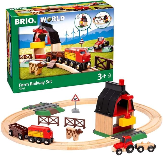 BRIO 33719 Farm Railway Playset – Interactive Toy Train Set for Kids | FSC-Certified Wood | Expandable Tracks | Promotes Skill Development