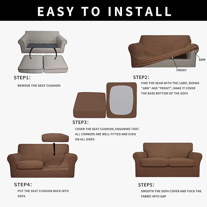 Easy-Going 100% Dual Waterproof Oversized Loveseat Cover Stretch Soft Couch Cover for Dogs, Sofa Slipcover for 2 Separate Cushion Couch Leakproof Furniture Protector for Kids, Pets Brown