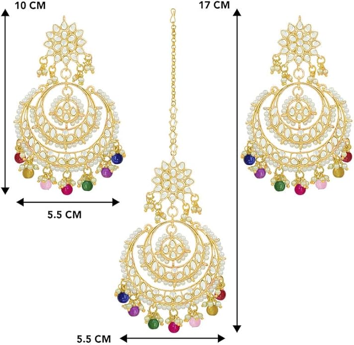 Aheli Bollywood Ethnic Chandbali Style Big Earrings Maang Tikka Set Traditional Fashion Jewelry Gift for Women