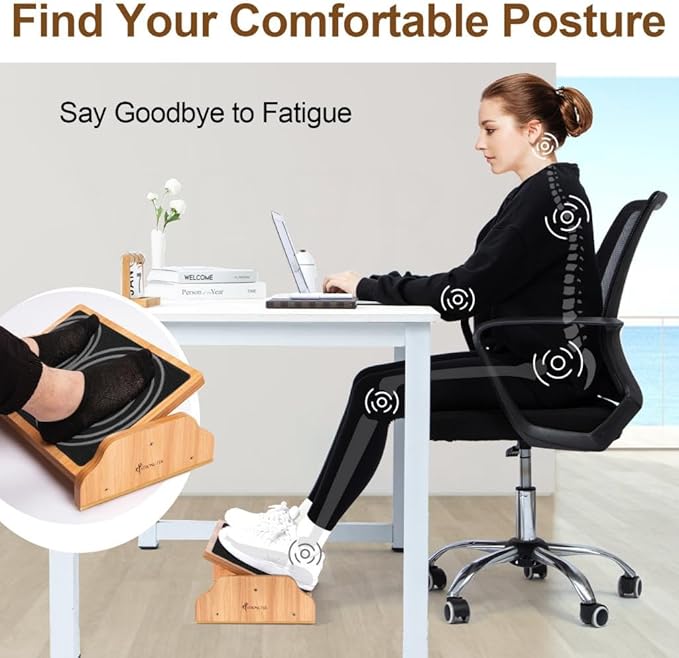 StrongTek Ergonomic Rocking Foot Rest for Under Desk, Adjustable Foot Stool with Non-Slip Surface, Three Positions for Comfort & Stability, Enhances Posture & Circulation, Ideal for Office & Home Use