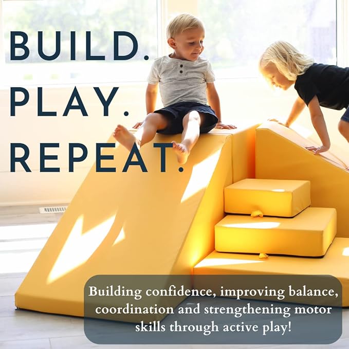 Foamnasium Toddler Step, Indoor Foam Playset, Soft Toddler and Active Kids Play Foam Step for Crawling, Climbing, Sliding and Jumping, Made in The US, Enhanced Marigold