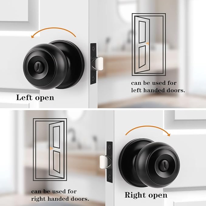 Probrico Bathroom Door Knobs, 10 Pack Interior Door Handles Privacy Function, Keyless Doorknob for Bedroom Bath, Matte Black Finish Door Knob with Solid Latch