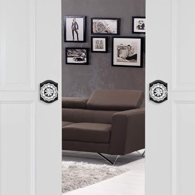 CLCTK 2 Pack Glass Dummy Door Knobs, Antique Inactive Crystal Half-Dummy Door Knobs for Hall and Closet, Matte Black