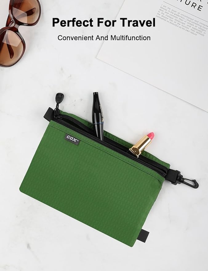 GOX Travel Toiletry Bag Carry On Zipper Pouch Cosmetic Kit Makeup Digital Bag Water Repellent Nylon (Blackish Green)