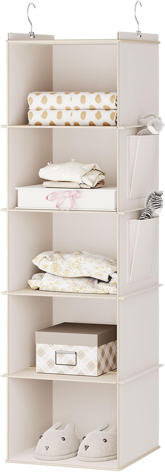 YOUDENOVA Hanging Closet Organizer, 5-Shelf Closet Hanging Storage Shelves, Beige