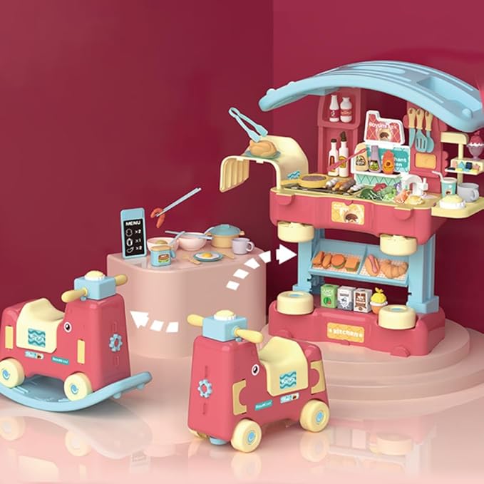 Kitchen Playset, 3 in 1 Kitchen Pretend Play, 68 PCS Realistic Cooking Accessories, Sounds, Lightnd, Running Water，Ideal Gift for Boys and Girls