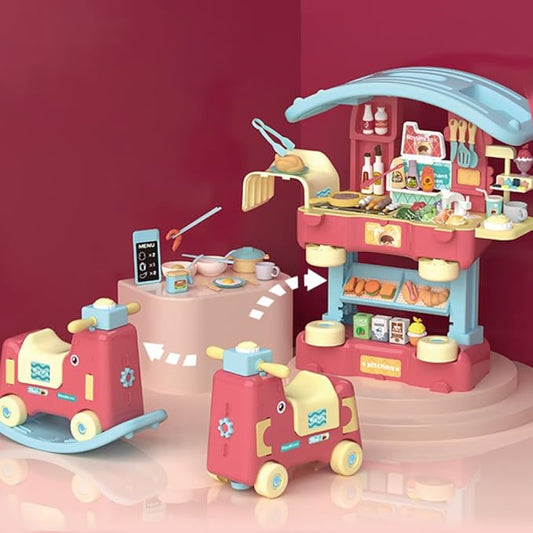 Kitchen Playset, 3 in 1 Kitchen Pretend Play, 68 PCS Realistic Cooking Accessories, Sounds, Lightnd, Running Water，Ideal Gift for Boys and Girls