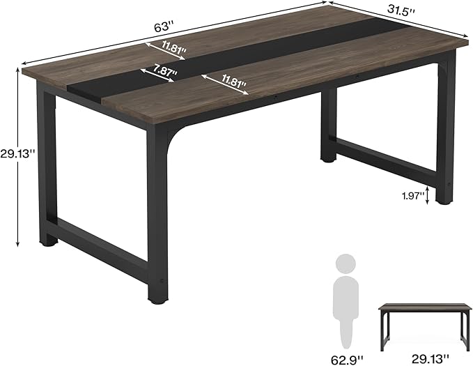 Tribesigns 63” Executive Desk, Large Office Computer Desk with Thicken Frame, Modern Simple Workstation Business Furniture for Home Office, Vintage Grey/Black