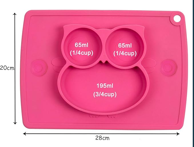 Qshare Toddler Plate, Portable Baby Plate for Toddlers and Kids, BPA-Free Strong Suction Plates for Toddlers, Dishwasher and Microwave Safe Silicone Placemat 11x8x1 inch