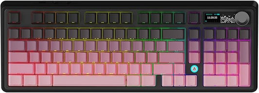 NACODEX Ajazz AK980 Pink Gaming Machanical Keyboard Gift Switch Full Size RGB Gasket Mount Triple Modes Custom Keyboard with Five Layer Pad | Knob Control