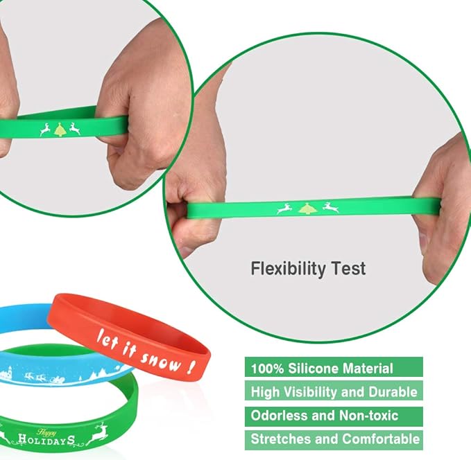 Coogam 40PCS Christmas Silicone Bracelets, Xmas Rubber Wristbands Accessories Gift for Kids Adults Stocking Stuffers, New Year Holiday Decoration Wrist Band Party Supplies Favors