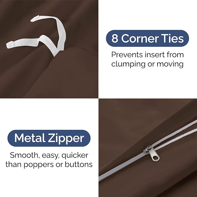 Duvet Cover King Size Set - Extra Soft King Size Duvet Cover 104 x 90 with 2 Pillow Shams - Hotel Luxury, Easy Care and Fade Free with Zipper Closures & Ties - Comfy, Breathable Bedding Set (Brown)