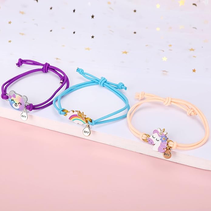 Girls Butterfly Panda Bracelets for Kids Friendship Bracelet Jewelry Lovely Best Friend Bracelet Matching Couples Gift Unicorn Rainbow Pendants BFF String Wristband Pretend Play Bracelet Bulk Bracelet 8pcs