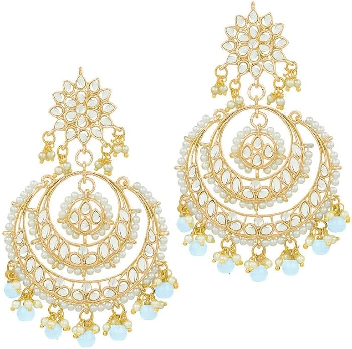 Aheli Bollywood Ethnic Chandbali Style Big Earrings Maang Tikka Set Traditional Fashion Jewelry Gift for Women