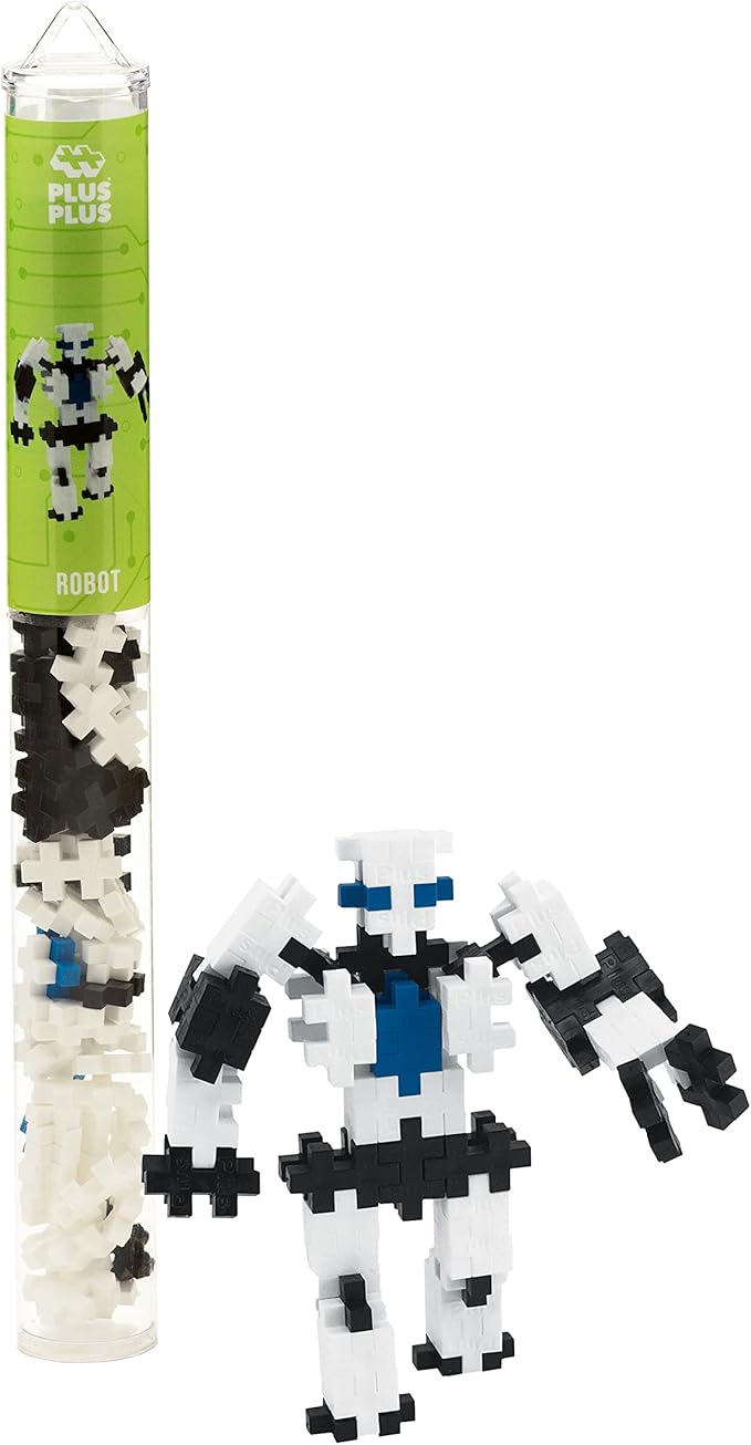 Plus Plus 3D Puzzle Stem Figure Building Block Kit, Science Toy for Kids, 70 Interlocking Pieces - Robot Mini Maker Tube