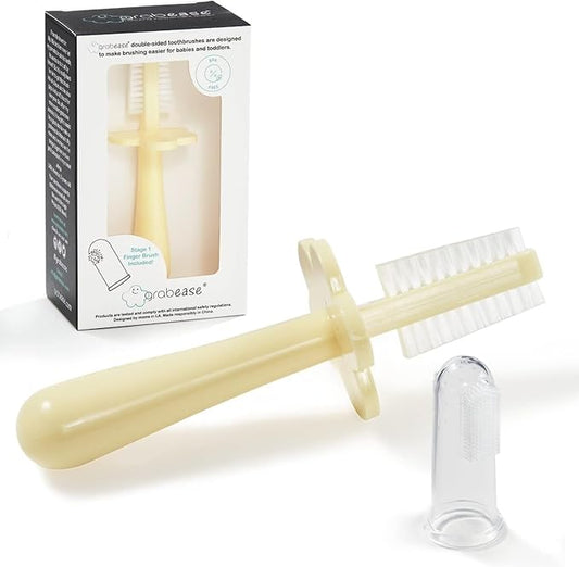 Grabease Baby Toothbrush Double Sided - Training Finger Toothbrush for Toddler Infant, BPA-Free & Phthalate-Free for Baby & Toddler, 1 Pack, Yelow