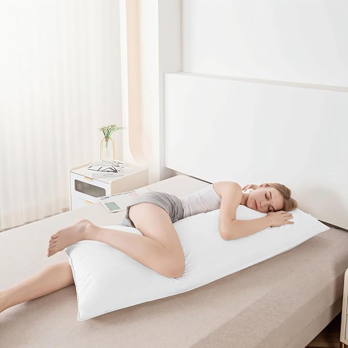 Goose Down Body Pillows for Adults, Large Body Pillow for Side Sleeper, Hugging Feather Body Pillow Insert, Cooling Full Length Long Pillow for Bed with 100% Organic Cotton Shell, (White 20"x72")