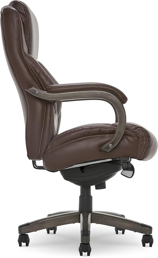 La-Z-Boy Delano Big & Tall Executive Office Chair | High Back Ergonomic Lumbar Support, Bonded Leather, Brown with Weathered Gray Wood |