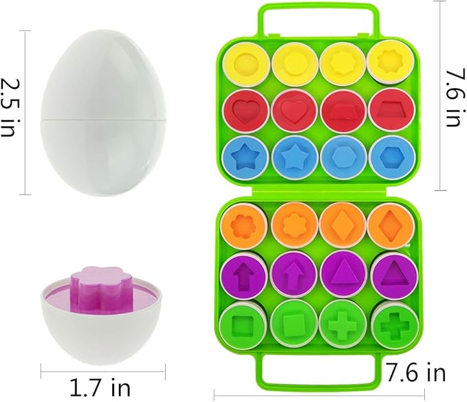 Beakabao 12pcs Color and Shape Matching Egg Set Montessori Toddler Education Classification Toys for Fine Motor Skills of The Fingers Muscles, Preschool Children Smart Puzzles Easter Gifts (Green)