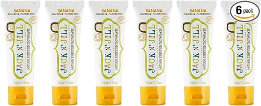 Jack N' Jill Natural Toddler Toothpaste for Baby, Kids and Infants 6 Months & Up, Fluoride Free Training Toothpaste for Toddlers 1-3 (1.76 Fl Oz (Pack of 6), Banana)