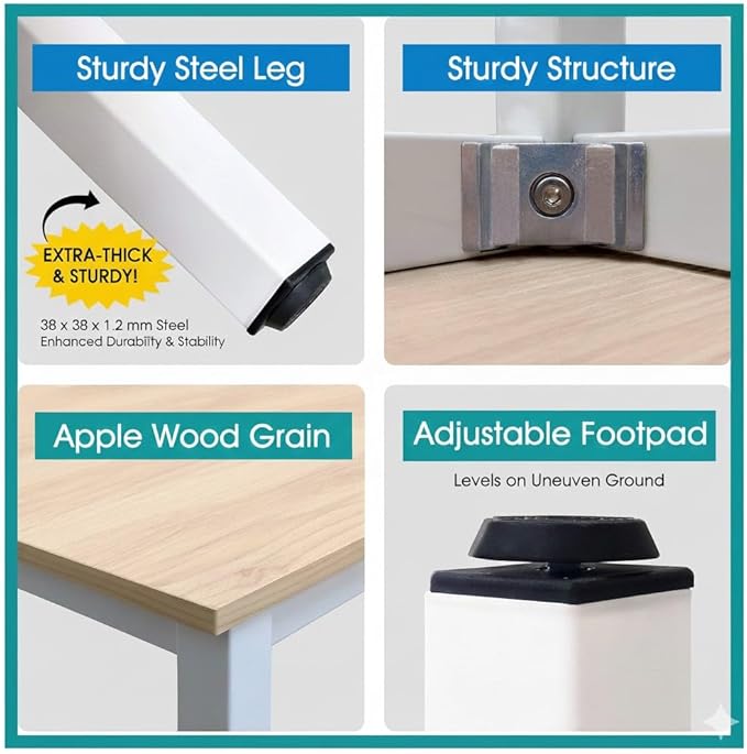 47 inch Large Computer Desk Wood, Modern Simple Style Desk for Home Office, Bedroom, Study Student Writing Desk, Small Spaces, White Metal Frame, Apple Wood Grain Top