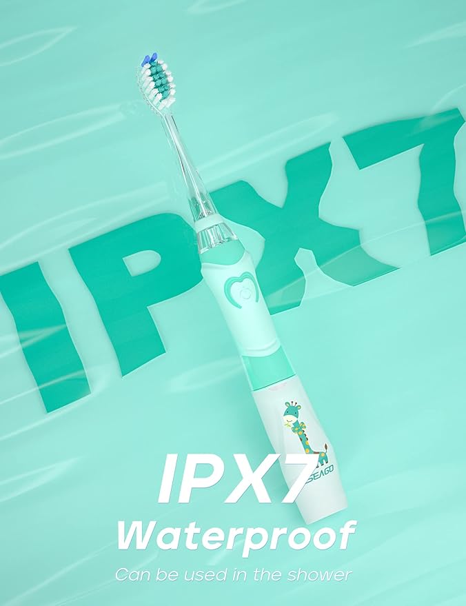 SEAGO Kids Electric Toothbrush with 2 Mins Brushing Timer and 8 Replacement Bursh Heads,Rainbow LED Light Make Brushing Fun, Blue Color Boys Battery Powerd Toothbrush for 4-12 Years Old