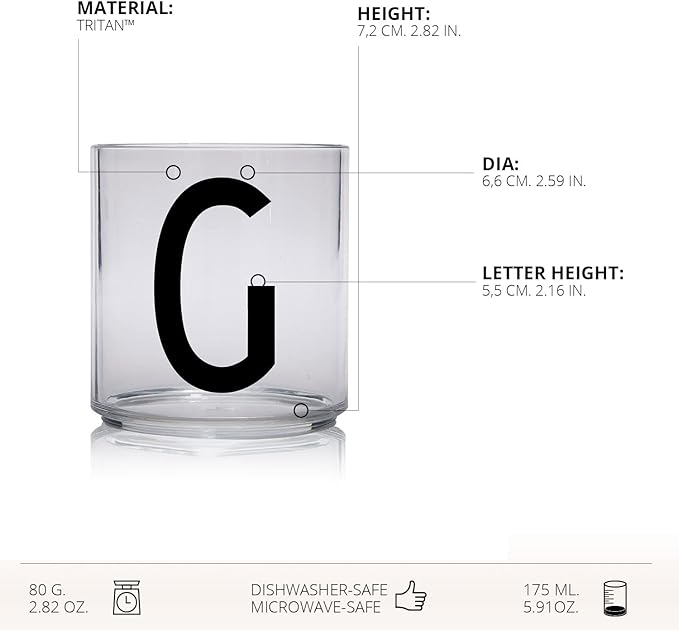 Design Letters Tritan Dinnerware Cups for Kids A-Z 6 Oz| Kids Glass Designed in Denmark for Baby feeding | Toddler Cup for Drinking | Unbreakable Tableware for Baby|Stackable Tumbler Cup BPA/BPS Free