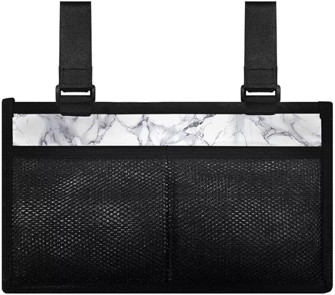 ZOUTAIRONG Marble Cross Wheelchair Bag Side Arm Bag Walker Accessories Armrest Organizer Storage Pouches Walker Bag for Electric Wheel Chair Walkers Adults, Seniors