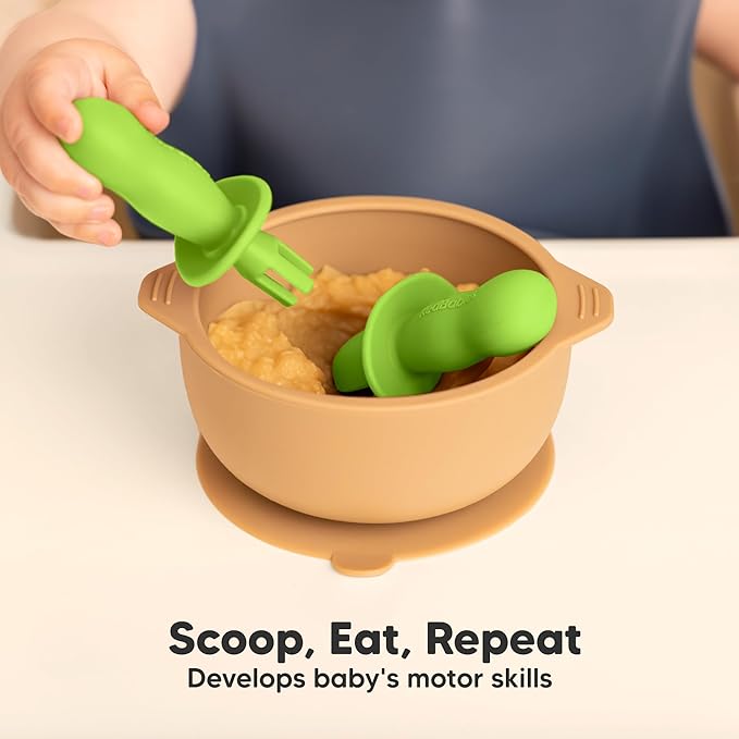 KeaBabies 4-Pack Silicone Baby Spoons and Forks Set - Baby Spoon Self Feeding, BLW Baby Utensils 6-12 Months, Baby Led Weaning Feeding Spoon, Teething Infant Baby First Food Training Pre Spoon (Kea)