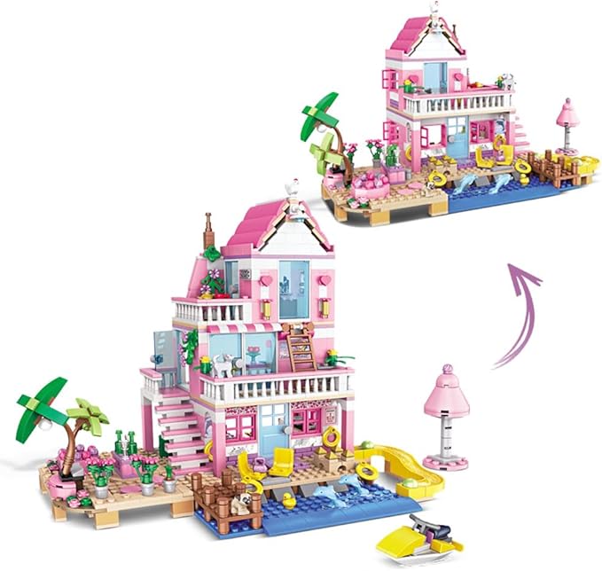 Girls Seaside Beach Vacation Villa Building Sets, Girls Holiday Cottage, Creative Dream House Building Blocks Kit Compatible with Lego Friends Construction Educational Toys for Kids Age 6-12+, 822pcs