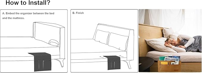 Bedside Caddy, Sofa Caddy, Storage Organizer Pocket for Dorm, Bedroom, 5 Pockets Felt Organizer for Magazine, Remote, Phone, Tablet, Pad, Glasses, Pen, Remote Control (Brown-Short)