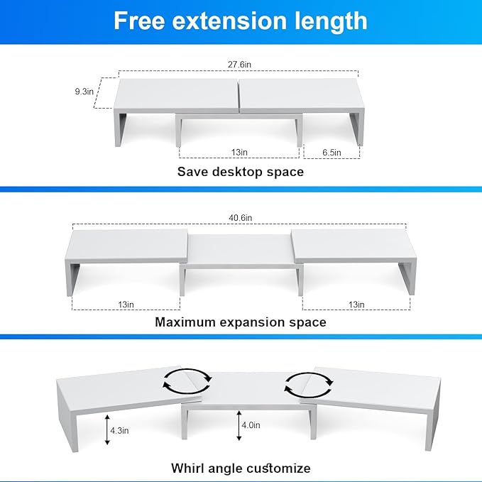 OUTIOE Dual Monitor Stand for Desk, Metal Computer Stand, Desk Shelf Riser,Desktop Organizer for Home and Office Use (White)