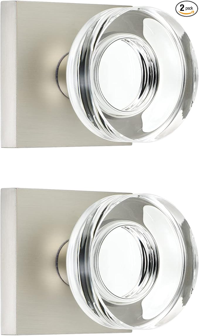 coolnews 2 Pack Crystal Glass Dummy Door Knobs, Single Side Half-Dummy Door Knob Set, Satin Nickel