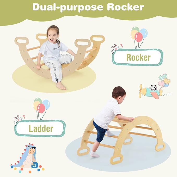 Costzon Climbing Toys for Toddlers, 5 in 1 Foldable Montessori Wooden Arch Climber Ladder with Sliding Ramp, Multi-Combination Methods, Kids Triangle Climber Play Gym Set for Boys Girls Present