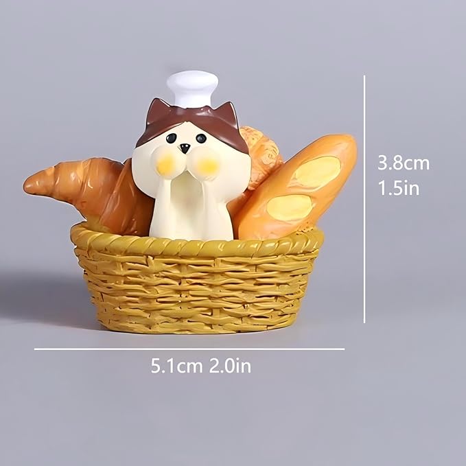 Miniature Cat Bakers Trinkets Set of 3, Cute Cat Figurines for Bakery, Funny Gifts for Cat Lovers or Baker, Car Dashboard Home Office Desk Decor