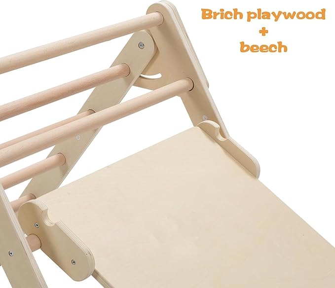 Giant bean Foldable Wooden Climbing Triangle with Sliding Ramp, 3 in 1 Pikler Triangle Climbing Toys for Toddlers, Kids Indoor Climbers & Gym Play Structures for Boys Girls