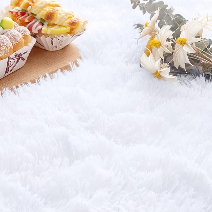 Noahas Ultra Soft Fluffy Bedroom Rugs Kids Room Carpet Modern Shaggy Area Rugs Home Decor 2.6' X 5.3', White