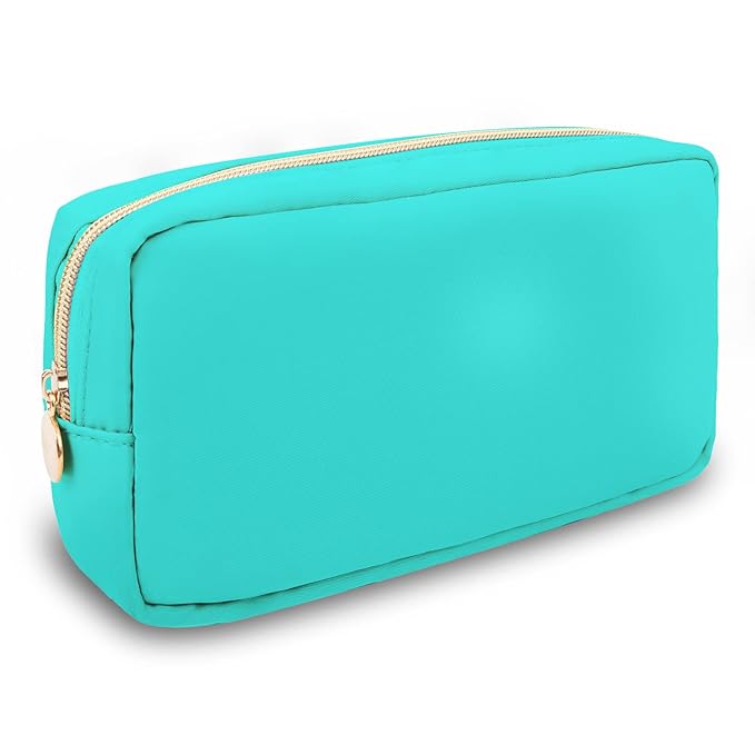 UIXIZQ Small Makeup Pouch for Purse, Nylon Travel Toiletry Storage Pouch Cute Preppy Cosmetic Bag for Women Girls, Waterproof Makeup Organizer Skincare Bag Purse with Zipper (Small-Cotton Candy)