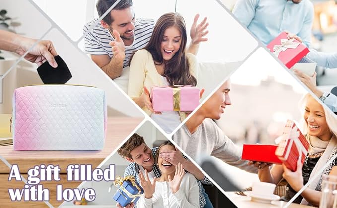 Aosbos Small Makeup Bag Travel Size Makeup Bag Cosmetic Travel Bag Makeup Bags for Women Makeup Pouch Cute Make Up Bag for Purse Gradient White Pink