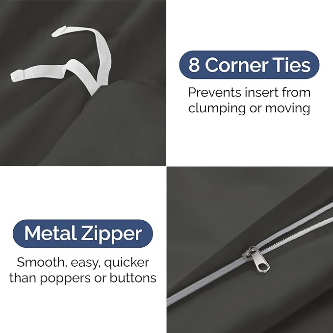 Duvet Cover King Size Set - Extra Soft King Size Duvet Cover 104 x 90 with 2 Pillow Shams - Hotel Luxury, Easy Care and Fade Free w/Zipper Closures & Ties - Comfy Breathable Bedding Set (Charcoal)