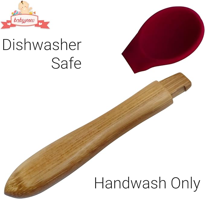 Babynow Bamboo Baby Spoons Self-Feeding Supplies for 6+ Months Babies & Toddlers in Bamboo & Soft Tip Designs BURGUNDY Pack of 2